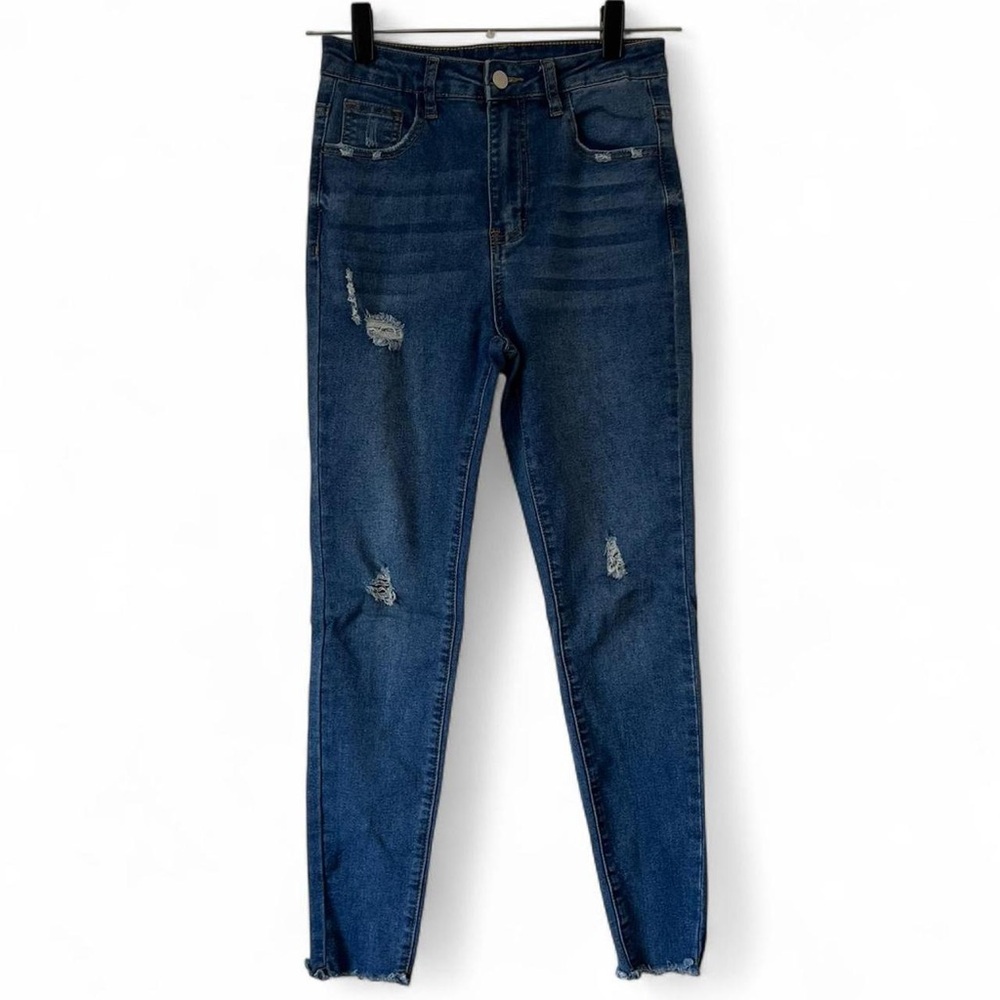 Distressed Denim Classic Blue High Waist Skinny Jeans Girls Large Preppy Grunge